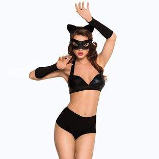 Костюм кошечки SoftLine Collection Catwoman (бюстгальтер, шортики, головной убор, маска и перчатки), чёрный