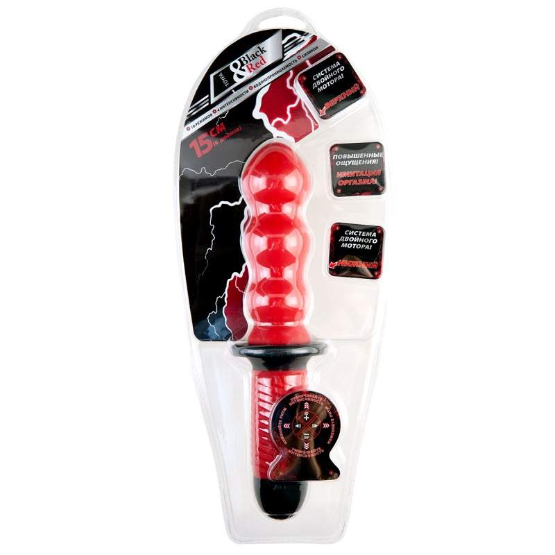 Фото Анальный вибратор Black & Red by TOYFA, 10 режимов вибрации, водонепроницаемый, силикон, красный, 28 см, Ø 5,4 см