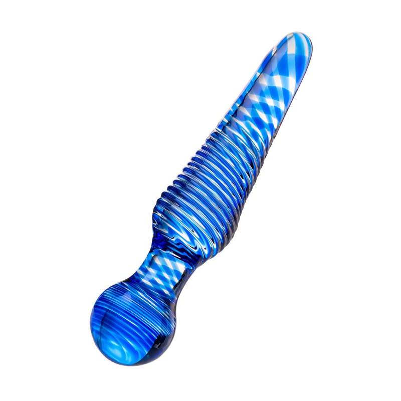 Фото Двусторонний фаллоимитатор Sexus Glass, стекло, синий, 17 см