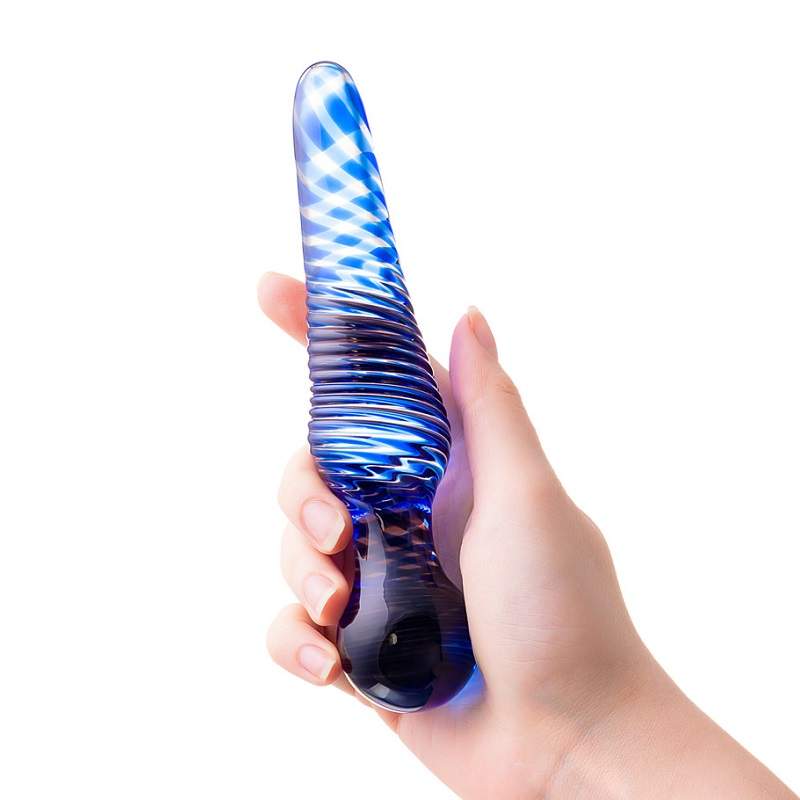 Фото Двусторонний фаллоимитатор Sexus Glass, стекло, синий, 17 см